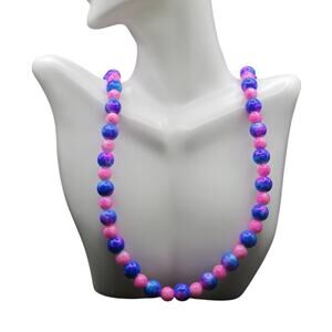 NWT Handmade Pink/Purple/Blue Pattern Glass Beaded Stretchy Fashion Necklace